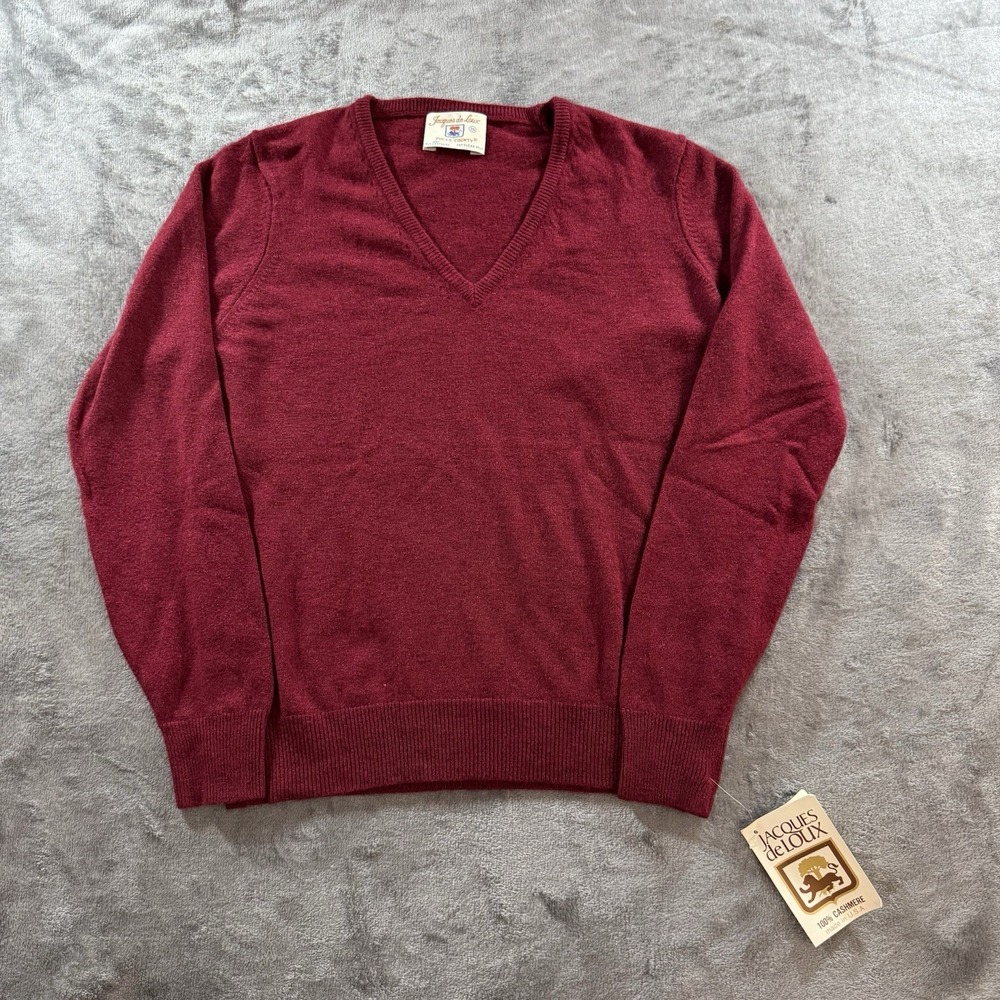 Vintage Jacques de Loux 100% Cashmere Sweater Red V Neck NWT Womens L Mens S USA